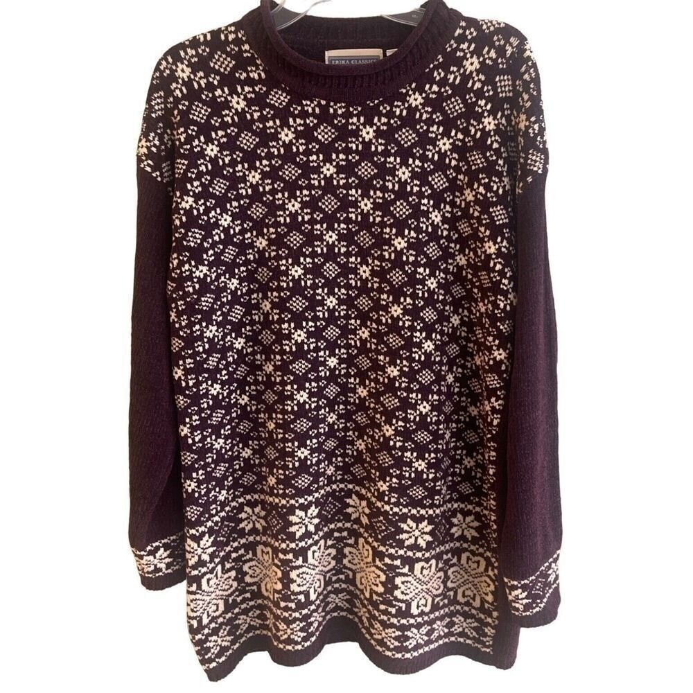 VTG Erika Classics Maroon Scandinavian Winter Sweater Holiday‎ Large Woman Read